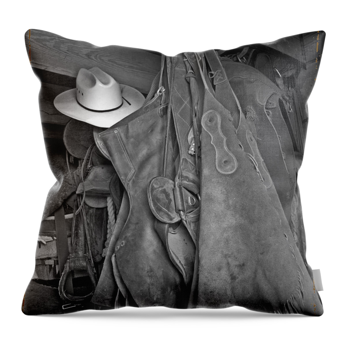  Cowboy Photographs Throw Pillow featuring the photograph Old Chaps New Hat by Mayhem Mediums
