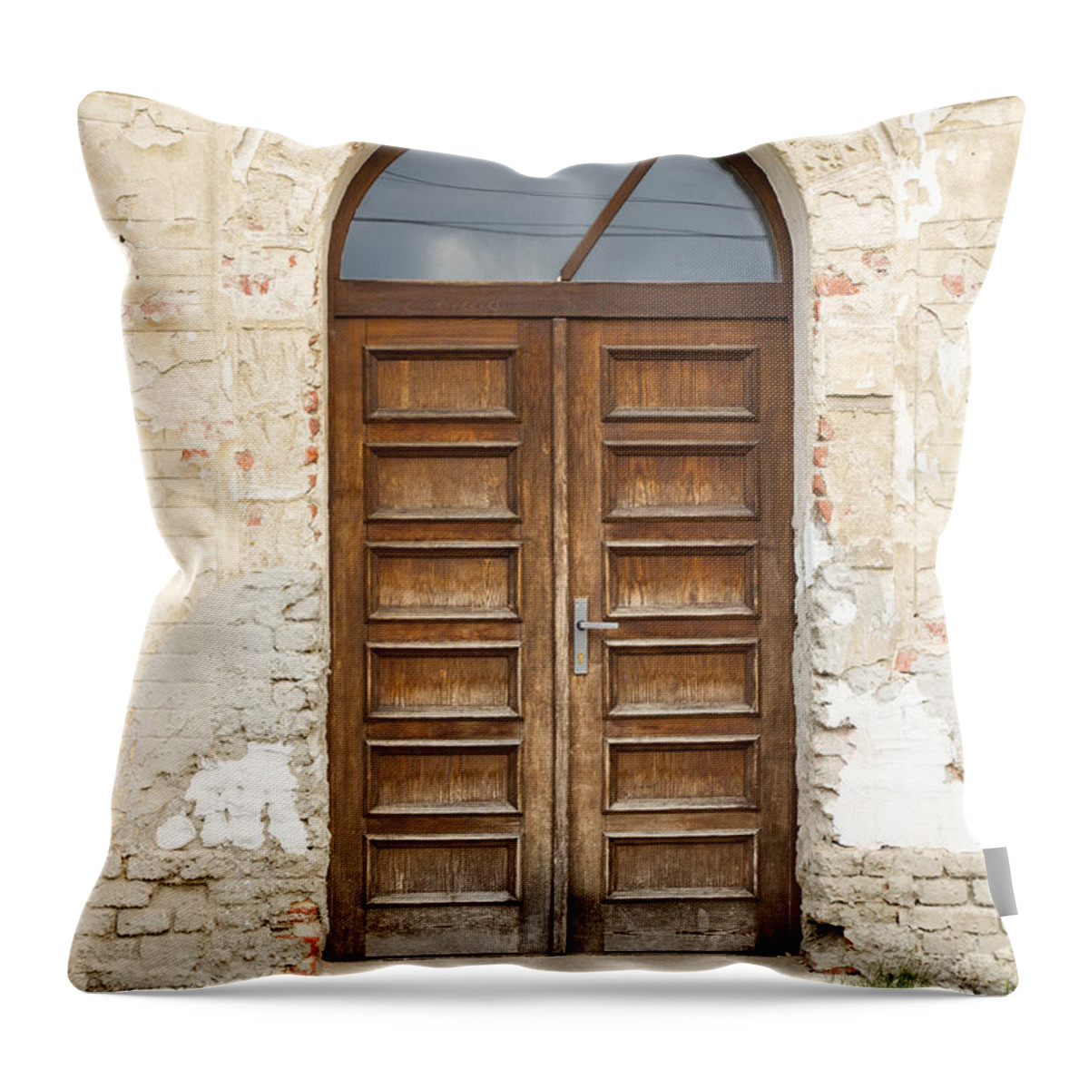 Old Throw Pillow featuring the photograph Old church door by Les Palenik