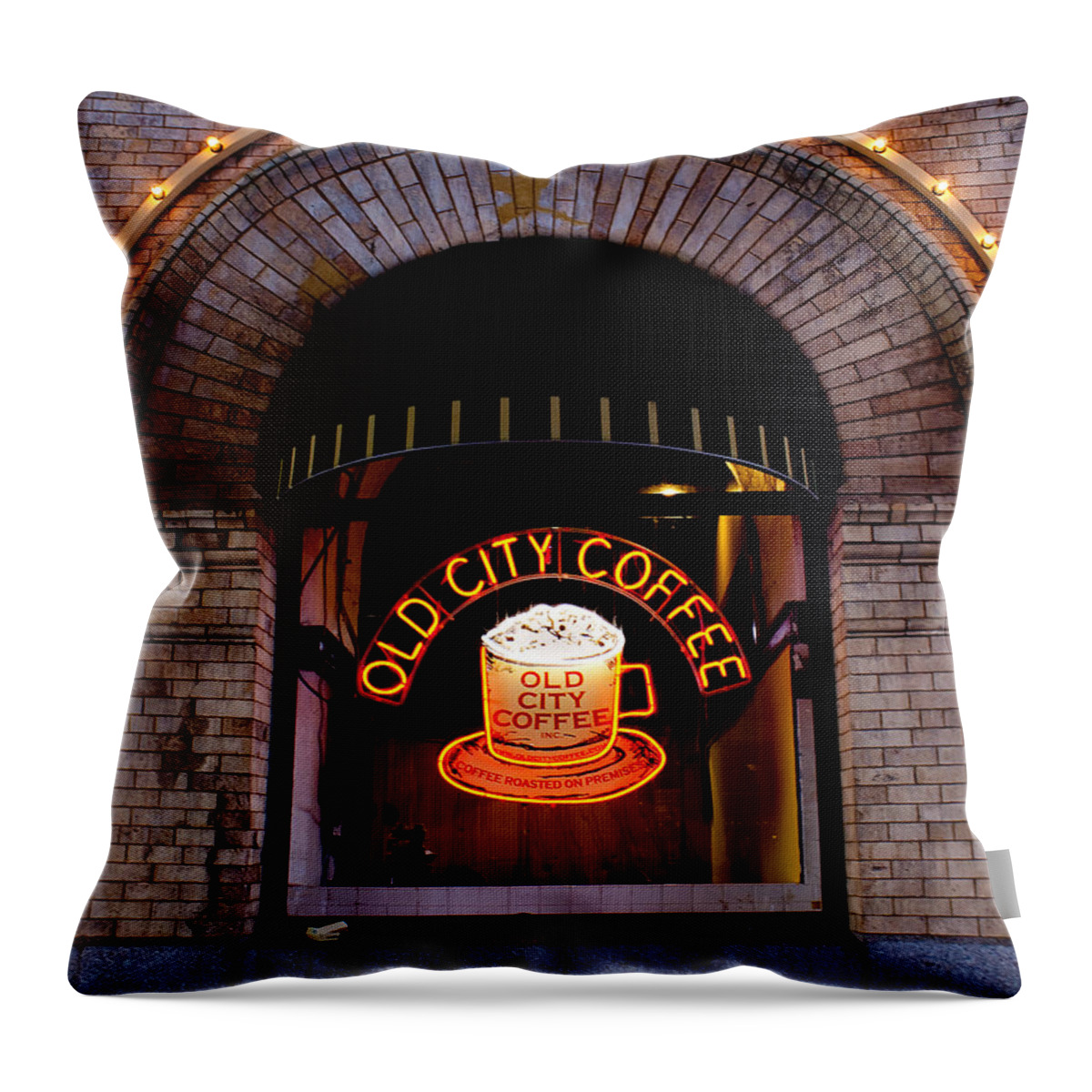 Coffee Throw Pillow featuring the photograph Old City Coffee by Kristia Adams