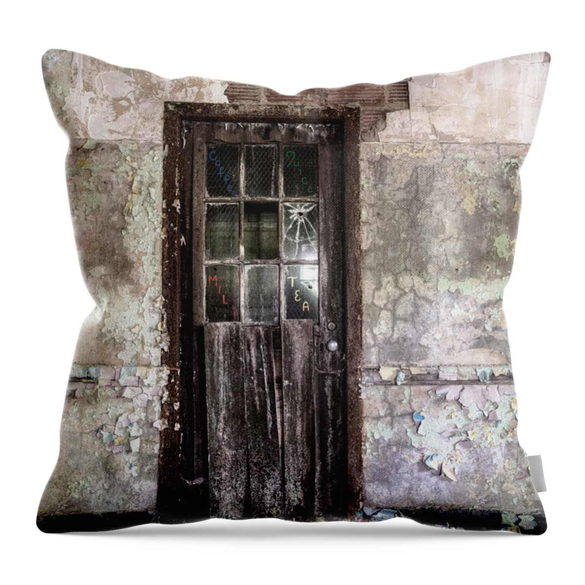Old Door Throw Pillow featuring the photograph Old Door - Abandoned building - Tea by Gary Heller