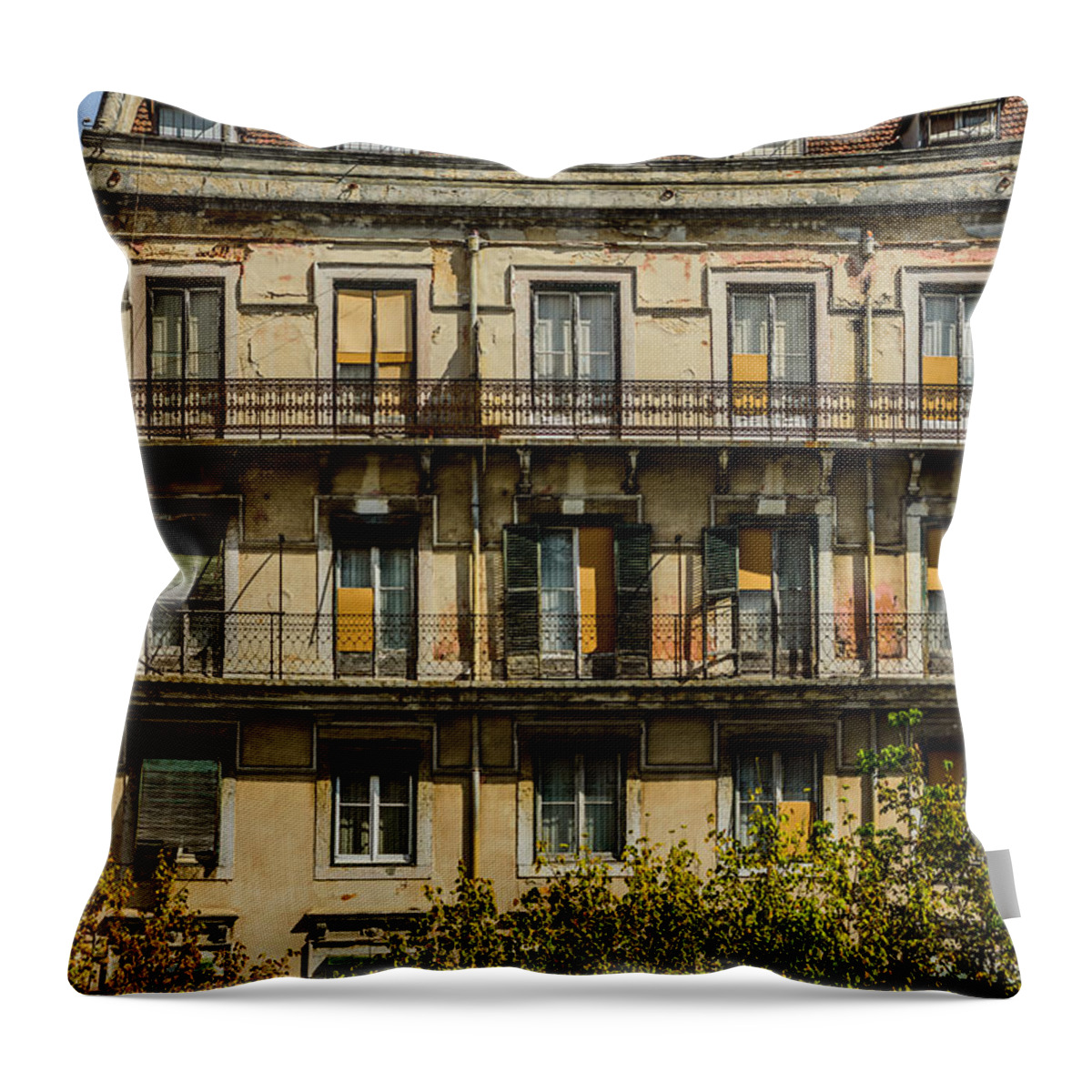 Facade Throw Pillow featuring the photograph Old Facade In Lisbon by Marco Oliveira