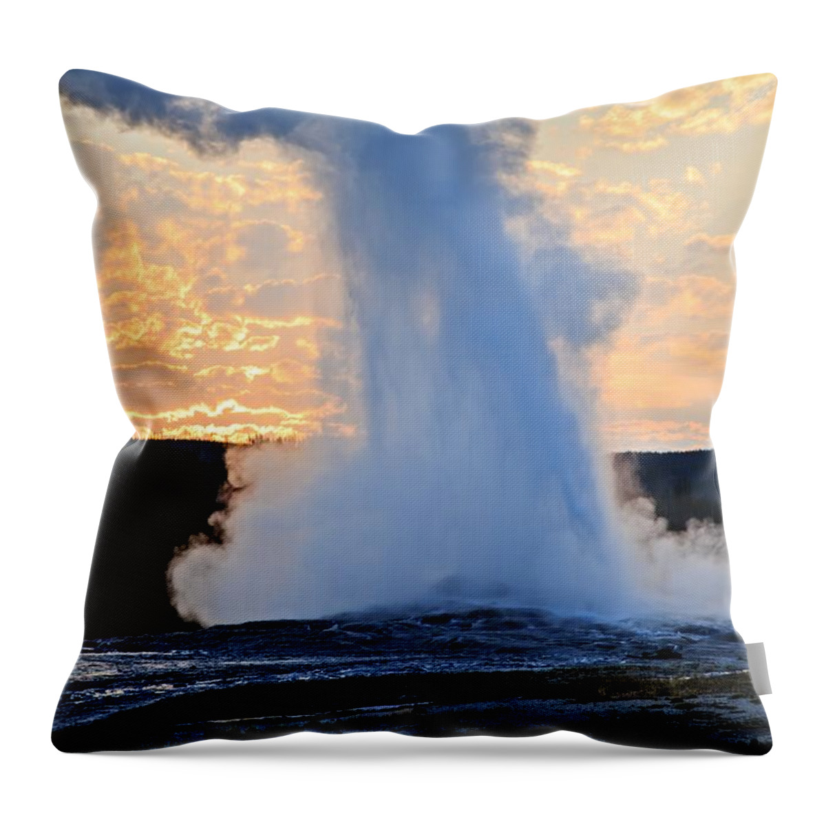 National Throw Pillow featuring the photograph Old Faithful at Sunrise by Edward Fielding