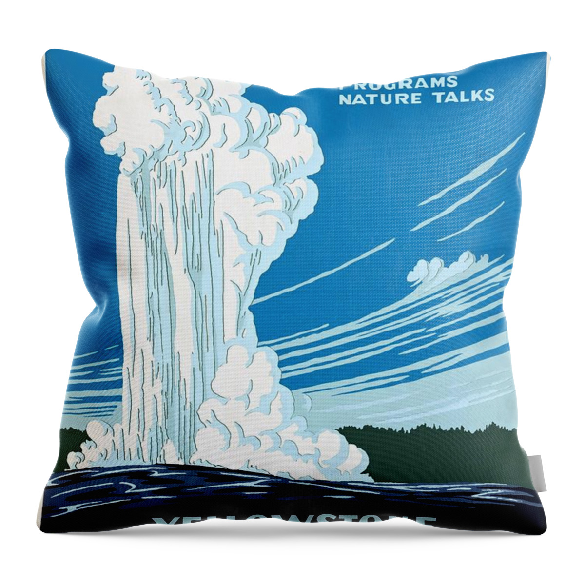 Yellowstone National Park Throw Pillow featuring the painting Old Faithful Yellowstone National Park poster ca 1938 by Vincent Monozlay
