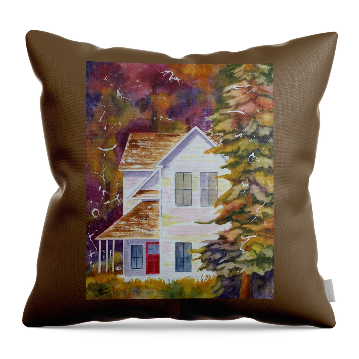 Farmhouse Throw Pillow featuring the painting Old Farmhouse by Nancy Jolley