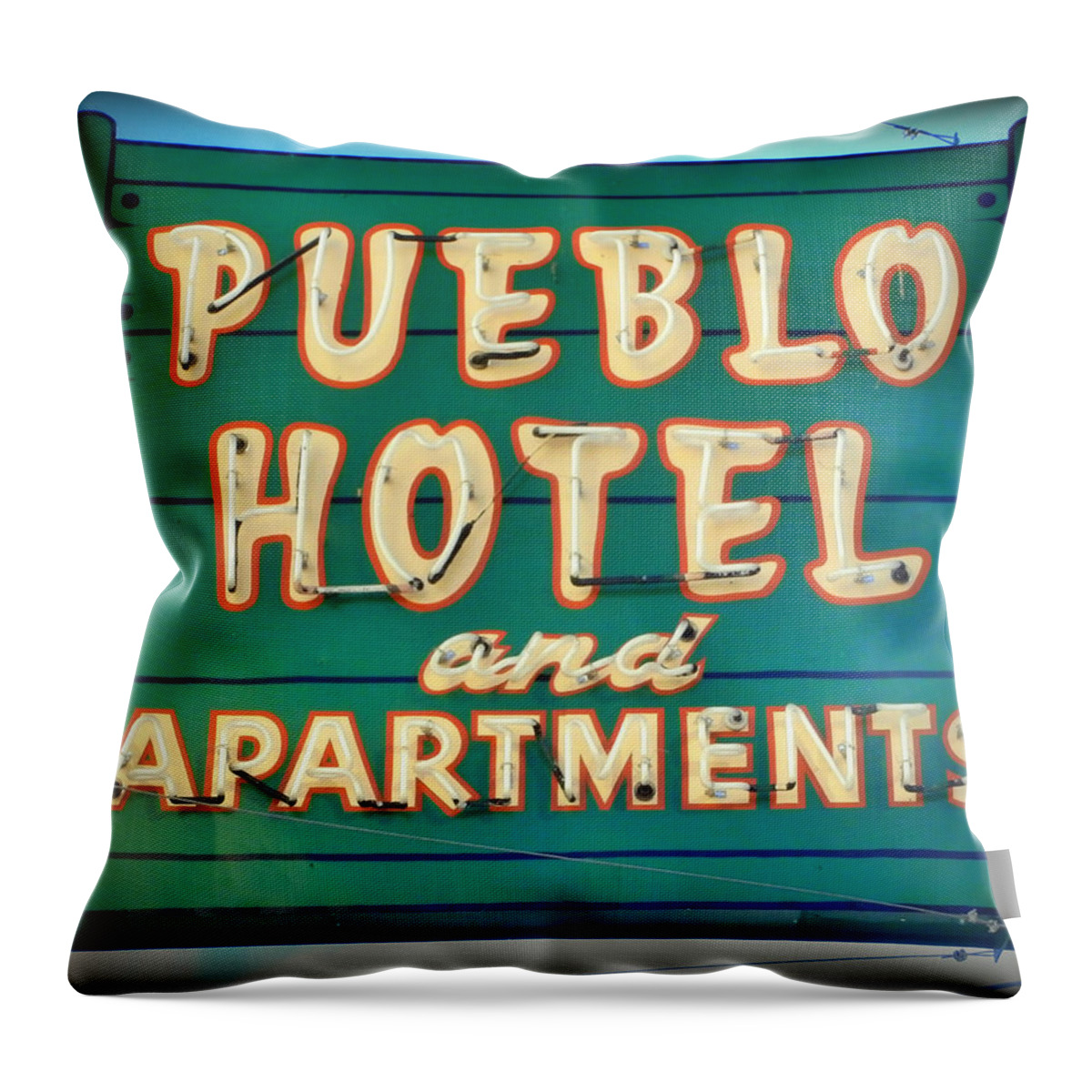 Old Throw Pillow featuring the photograph Old Hotel Sign by Karyn Robinson