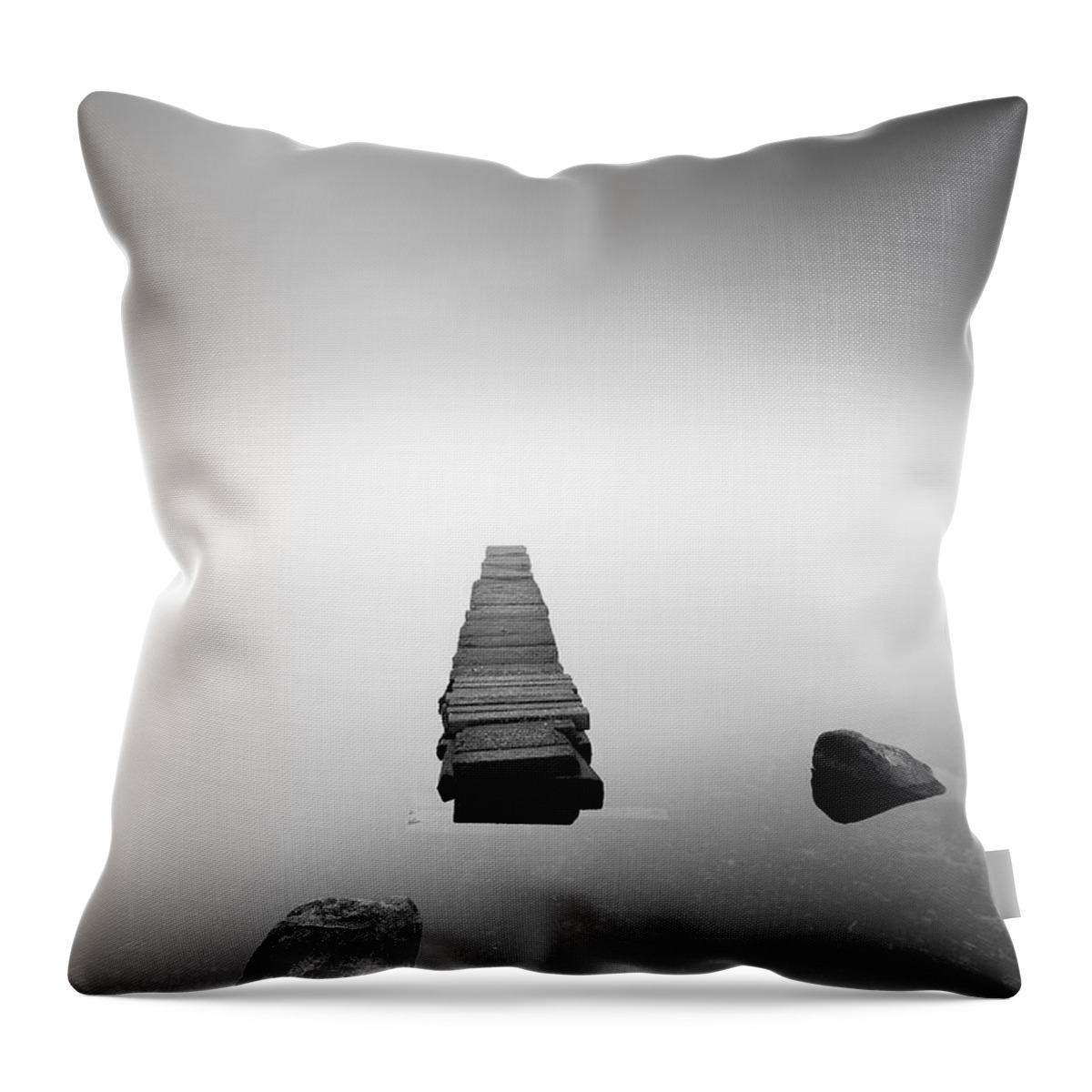 Loch Ard Throw Pillow featuring the photograph Old Jetty in the mist by Grant Glendinning