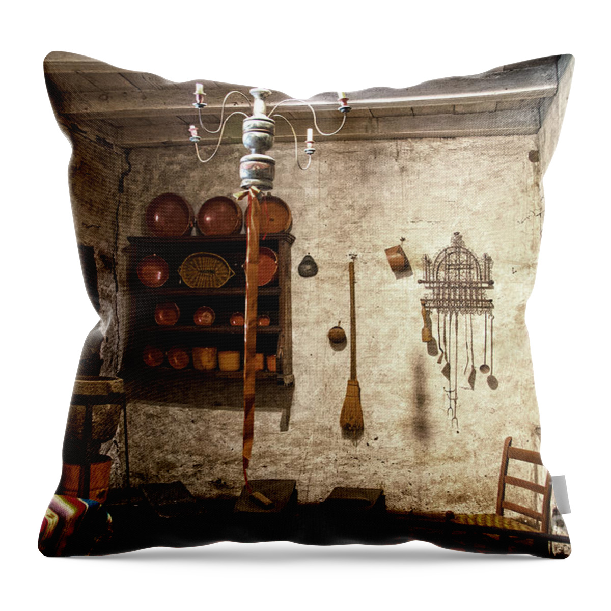 Junipero Serra Throw Pillow featuring the photograph Old kitchen in Carmel Mission by RicardMN Photography
