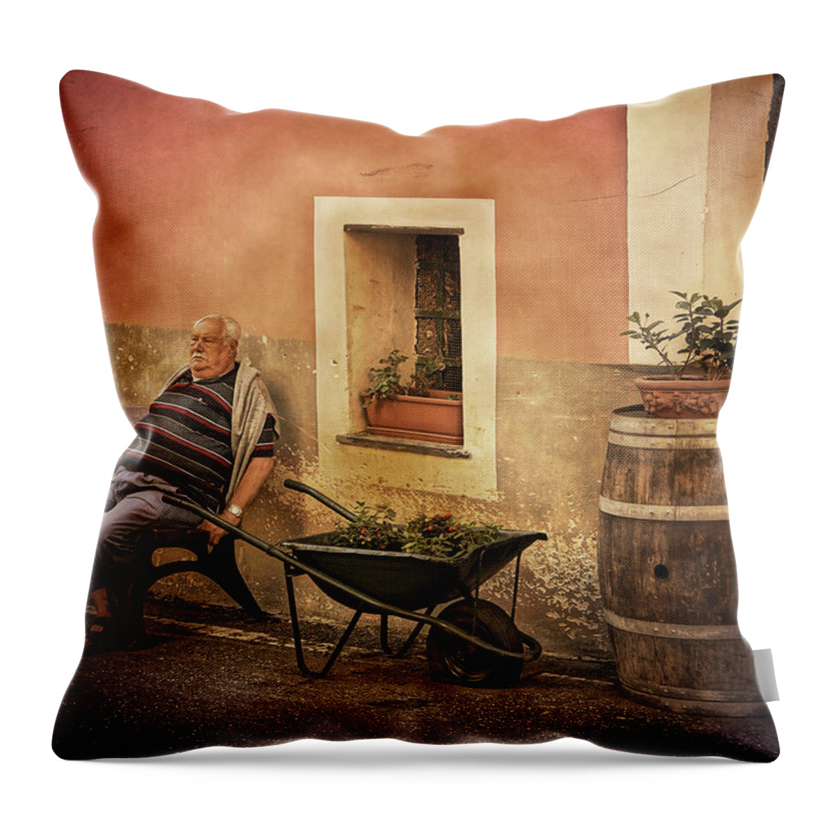 Old Man Throw Pillow featuring the photograph Old man in Monterossa Italy dsc02447 by Greg Kluempers