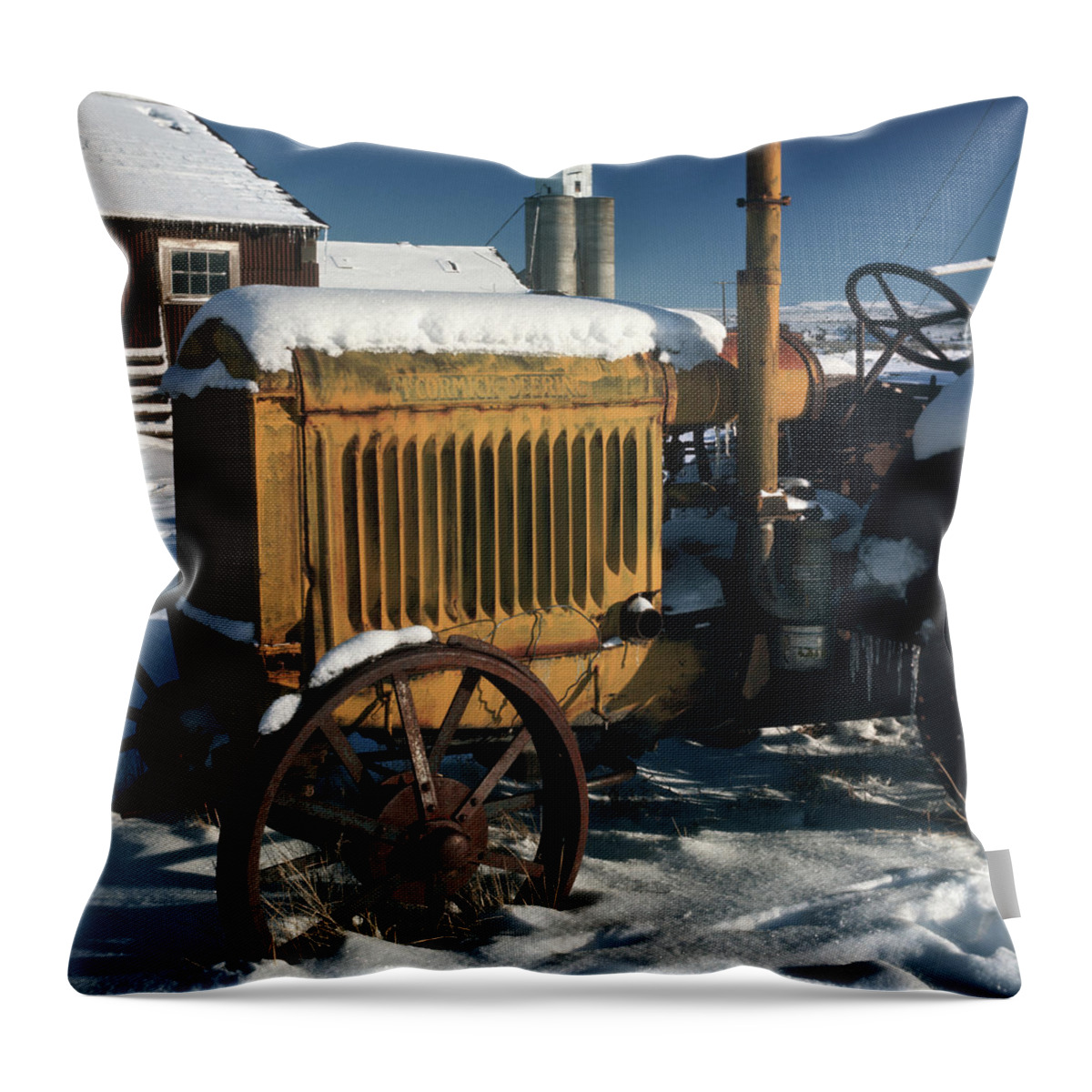 Photography Throw Pillow featuring the photograph Old Mccormick Deering Tractor Sitting by Vintage Images