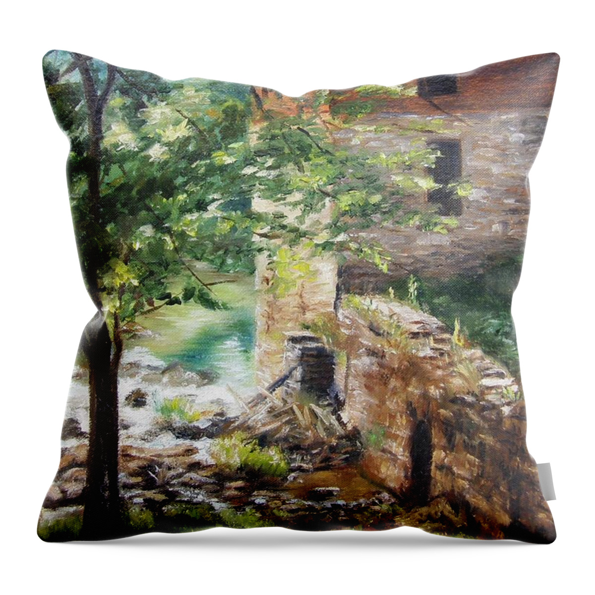 Water Throw Pillow featuring the painting Old Mill Stream I by Lori Brackett