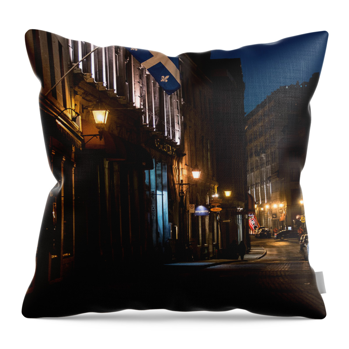 Old Montreal Throw Pillow featuring the photograph Old Montreal at Night by Cheryl Baxter