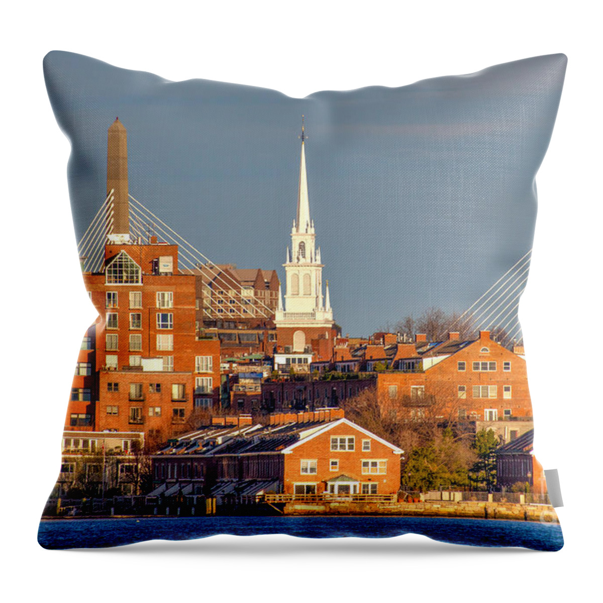 April Throw Pillow featuring the photograph Old North Church and the Zakim Bridge by Susan Cole Kelly