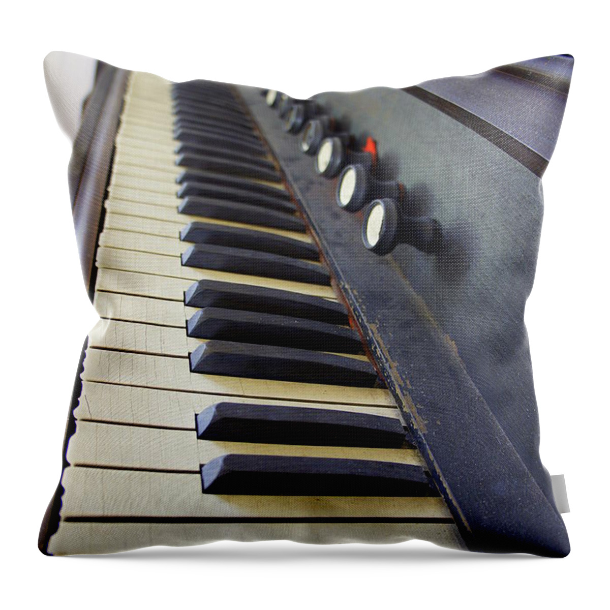 Organ Throw Pillow featuring the photograph Old Organ Keyboard by Laurie Perry