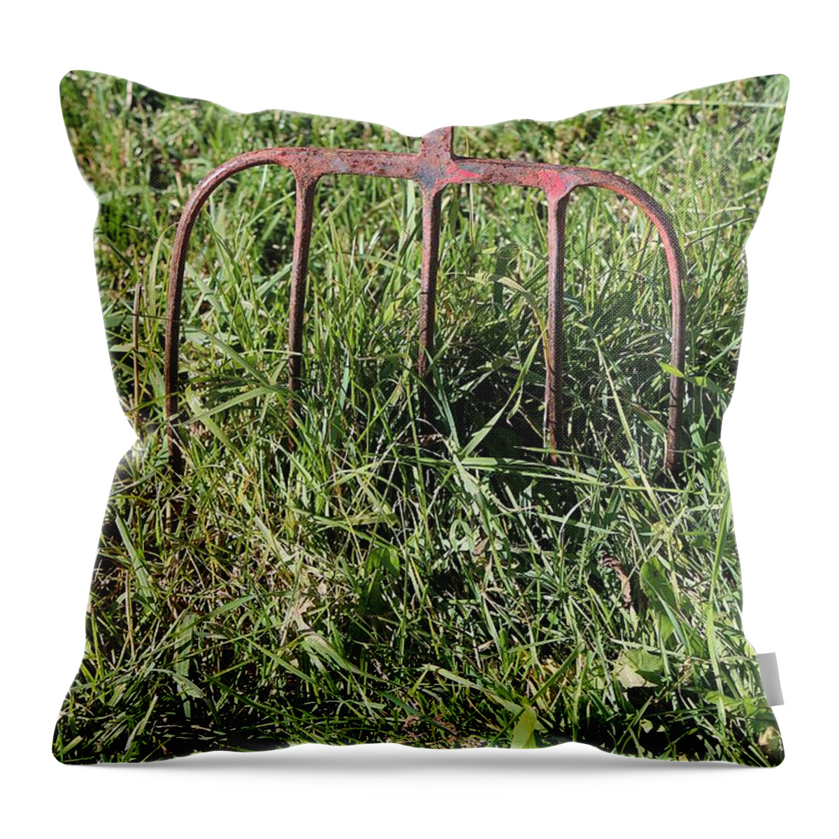 Pitch Fork Throw Pillow featuring the photograph Old Pitch Fork by Ann E Robson