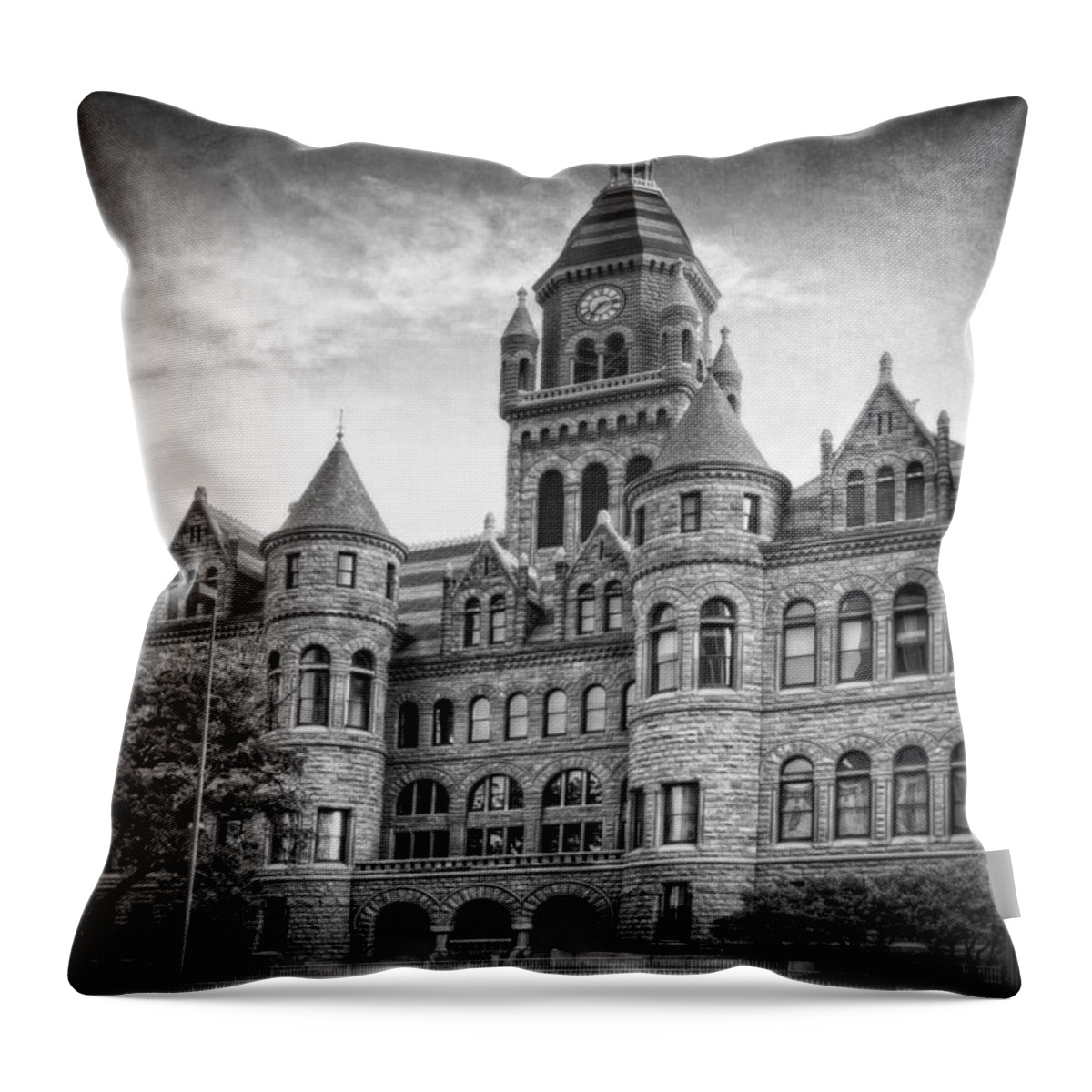 Courthouse Throw Pillow featuring the photograph Old Red Monochrome by Joan Carroll