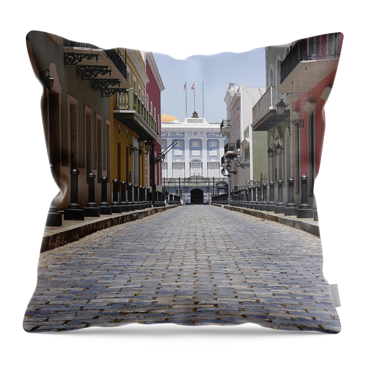 Richard Reeve Throw Pillow featuring the photograph Old San Juan - Calle Fortaleza by Richard Reeve
