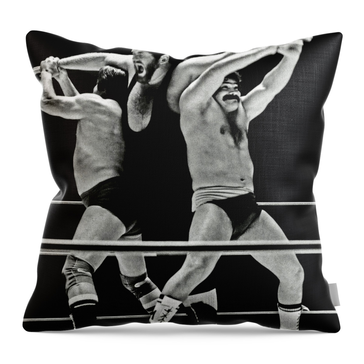 Old School Wrestling Throw Pillow featuring the photograph Old School Wrestlers Making a Wish by Jim Fitzpatrick