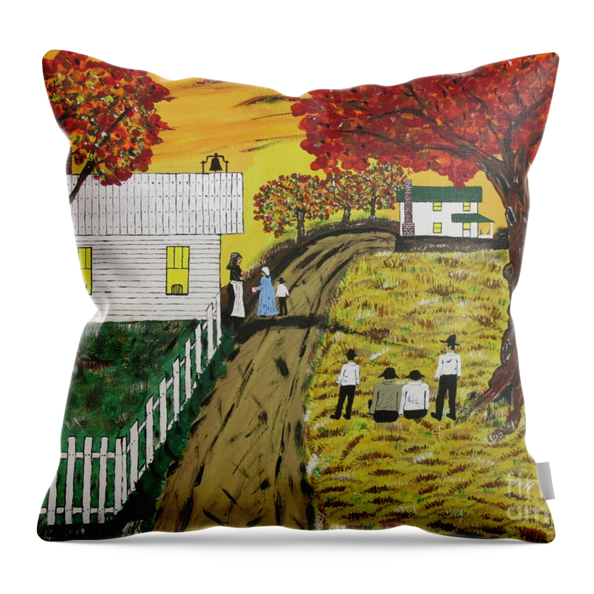 School Throw Pillow featuring the painting Old Schoolhouse Bell by Jeffrey Koss