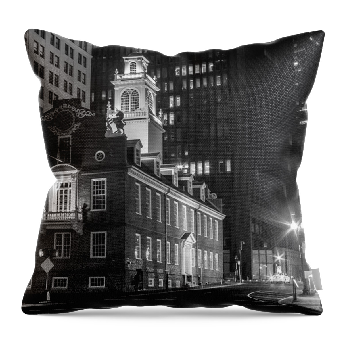 Massachusetts Throw Pillow featuring the photograph Old State House and Street in Boston by John McGraw