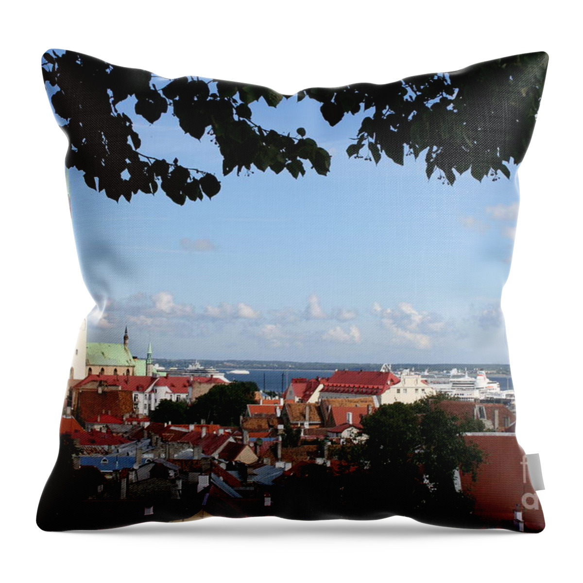 Old Town Throw Pillow featuring the photograph Old Town And Harbor - Tallinn by Christiane Schulze Art And Photography