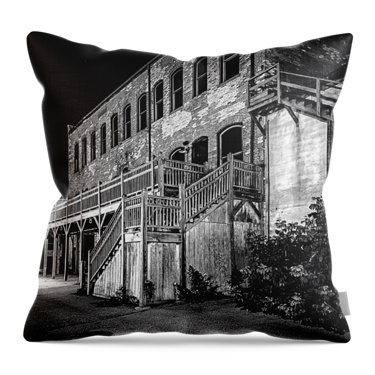 Manistee Michigan Throw Pillow featuring the photograph Old Town Manistee BW by Rick Bartrand