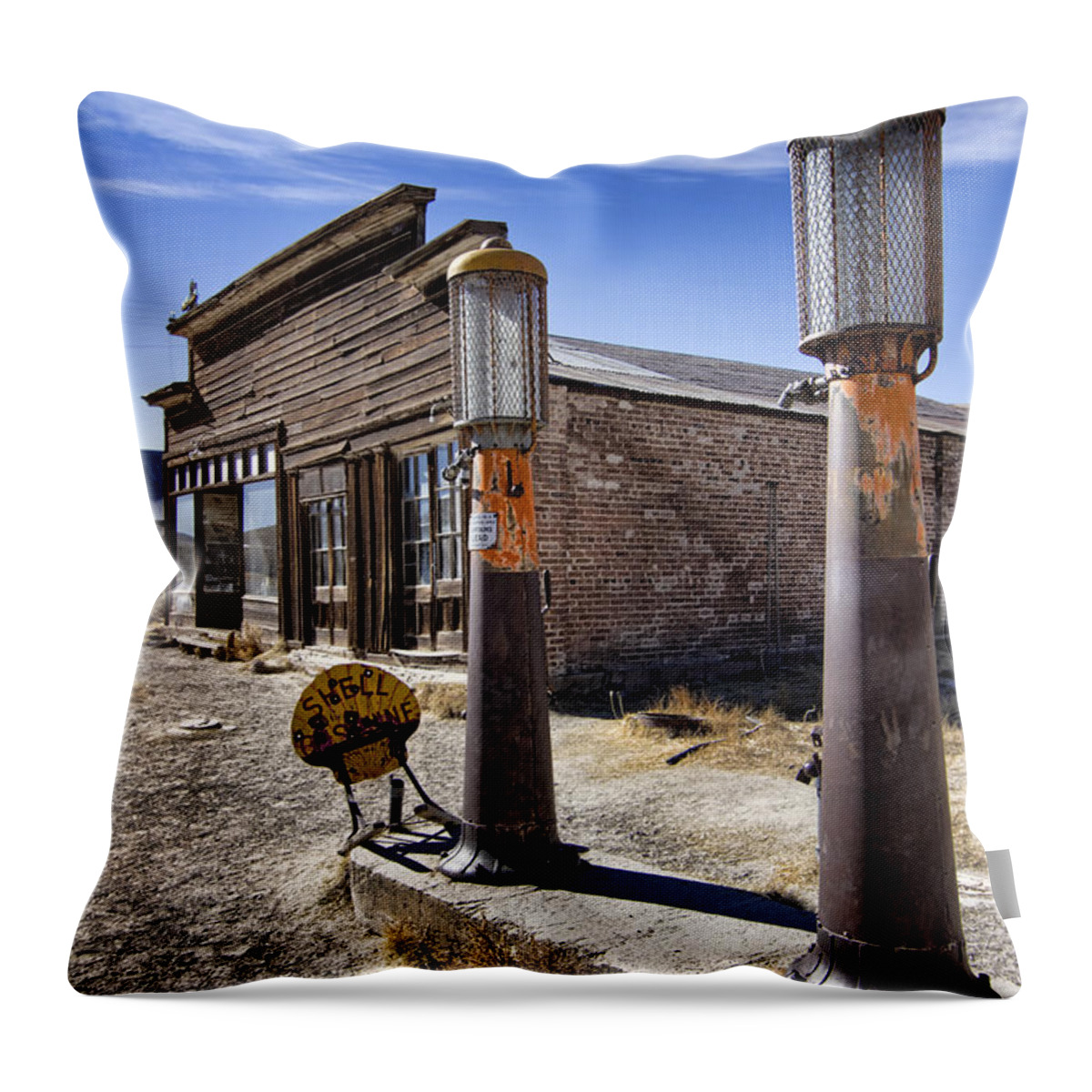 Gas Station Throw Pillow featuring the photograph Old West Gas Station by Jason Abando