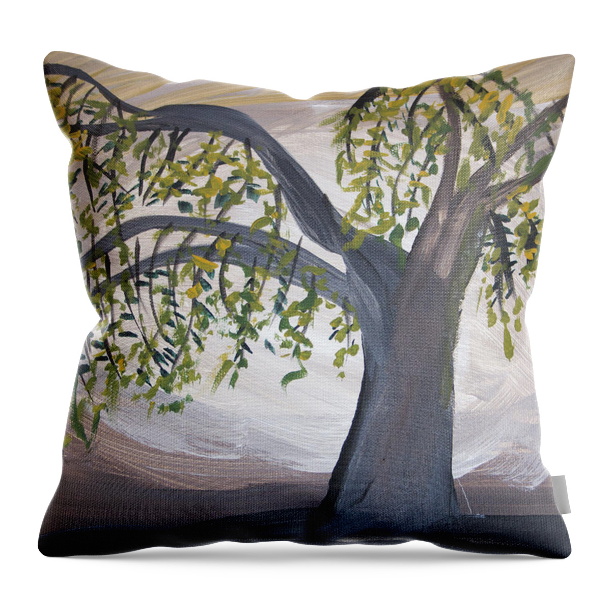 Acrylic Painting Throw Pillow featuring the painting Old Willow by Cathy Anderson