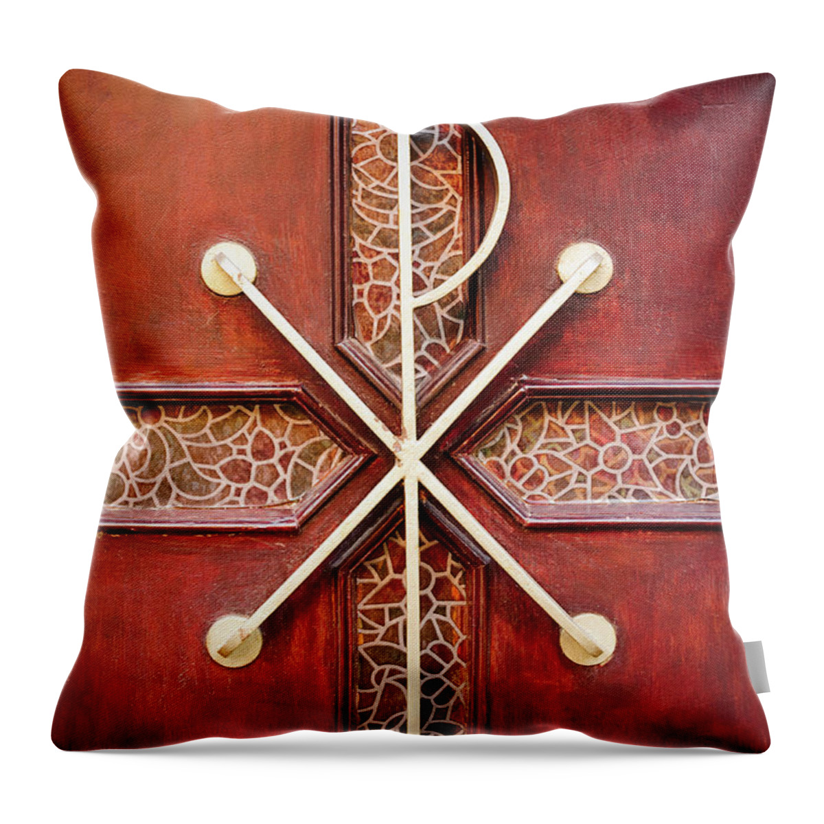 Handle Throw Pillow featuring the photograph Old Wooden Cemetery Chapel Door by Maodesign