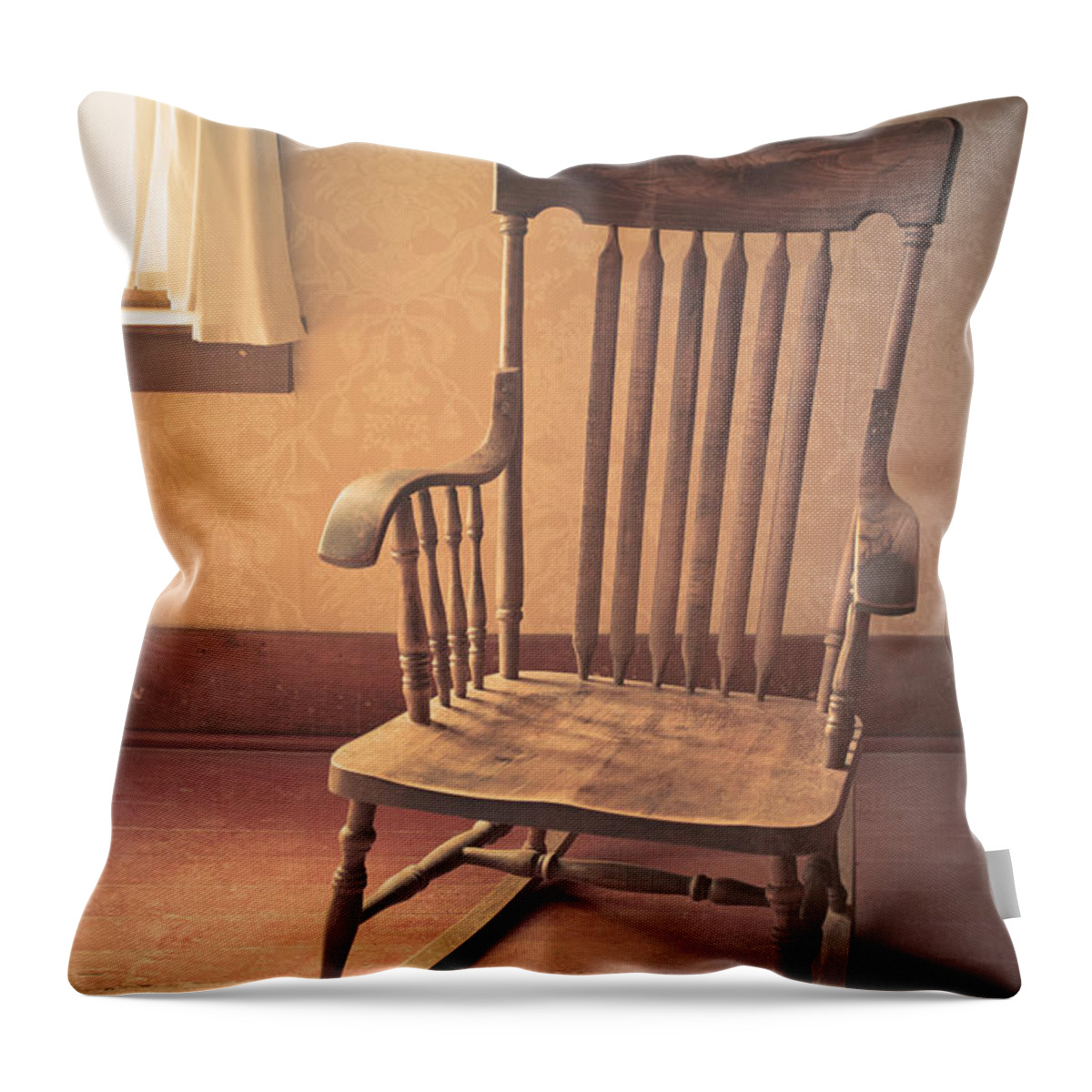 Rocking Throw Pillow featuring the photograph Old wooden rocking chair by Edward Fielding