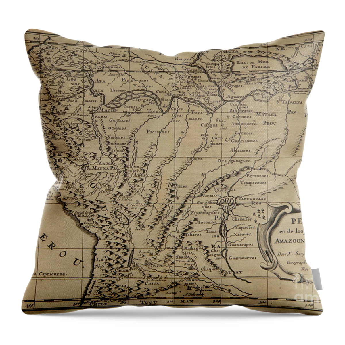 Vintage Throw Pillow featuring the photograph Old World Map of Peru by Inspired Nature Photography Fine Art Photography