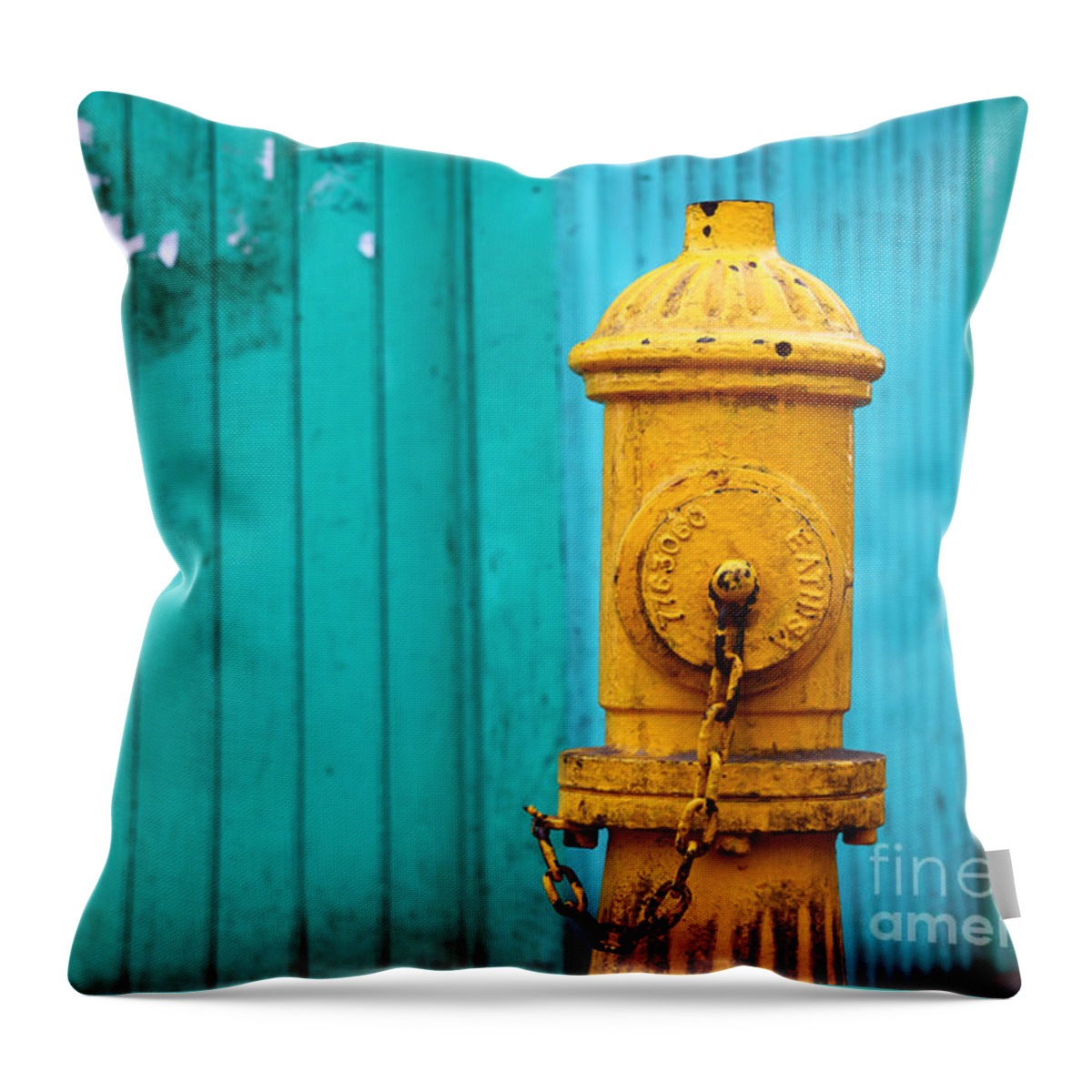 Hydrant Throw Pillow featuring the photograph Old Yellow Fire Hydrant by James Brunker