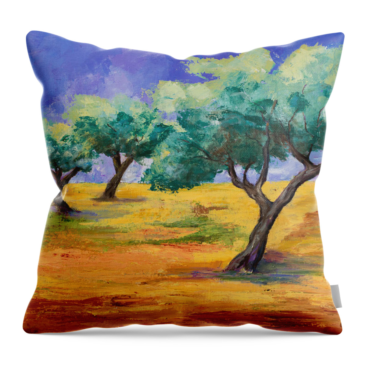 Olive Tree Grove Throw Pillow featuring the painting Olive Trees Grove by Elise Palmigiani