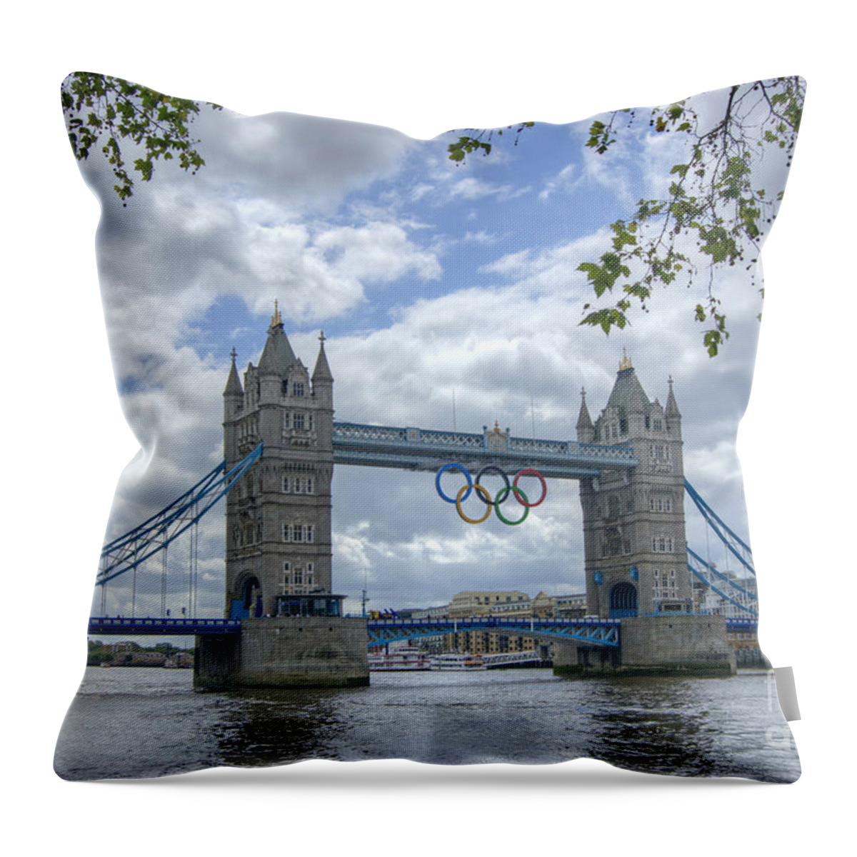 Olympic Throw Pillow featuring the photograph Olympic Rings on Tower Bridge by David Birchall
