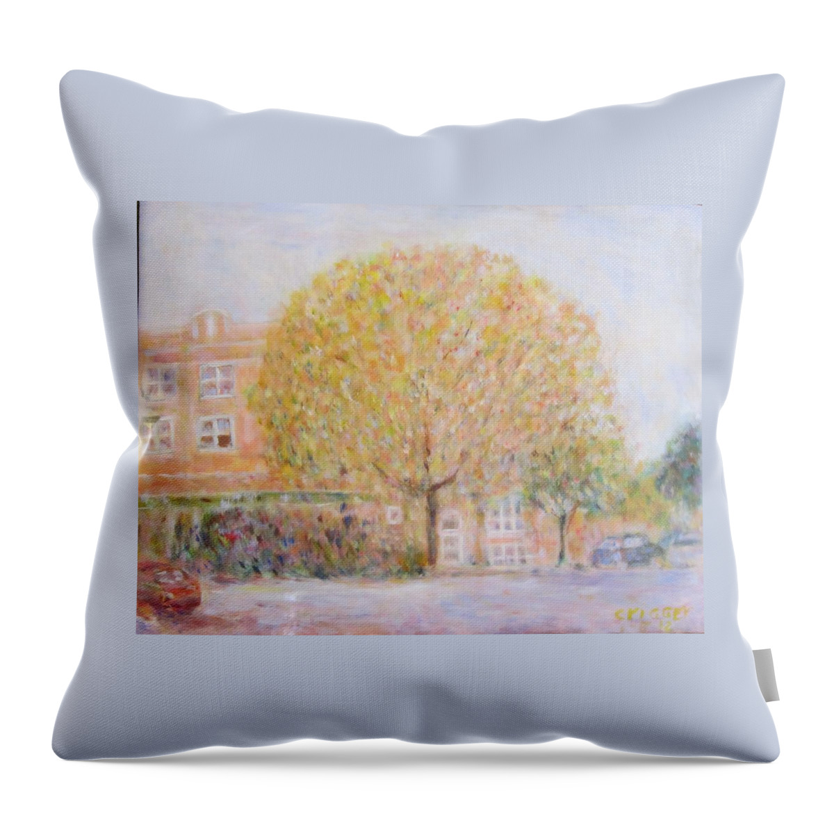 Impressionism Throw Pillow featuring the painting Leland Avenue in Chicago by Glenda Crigger