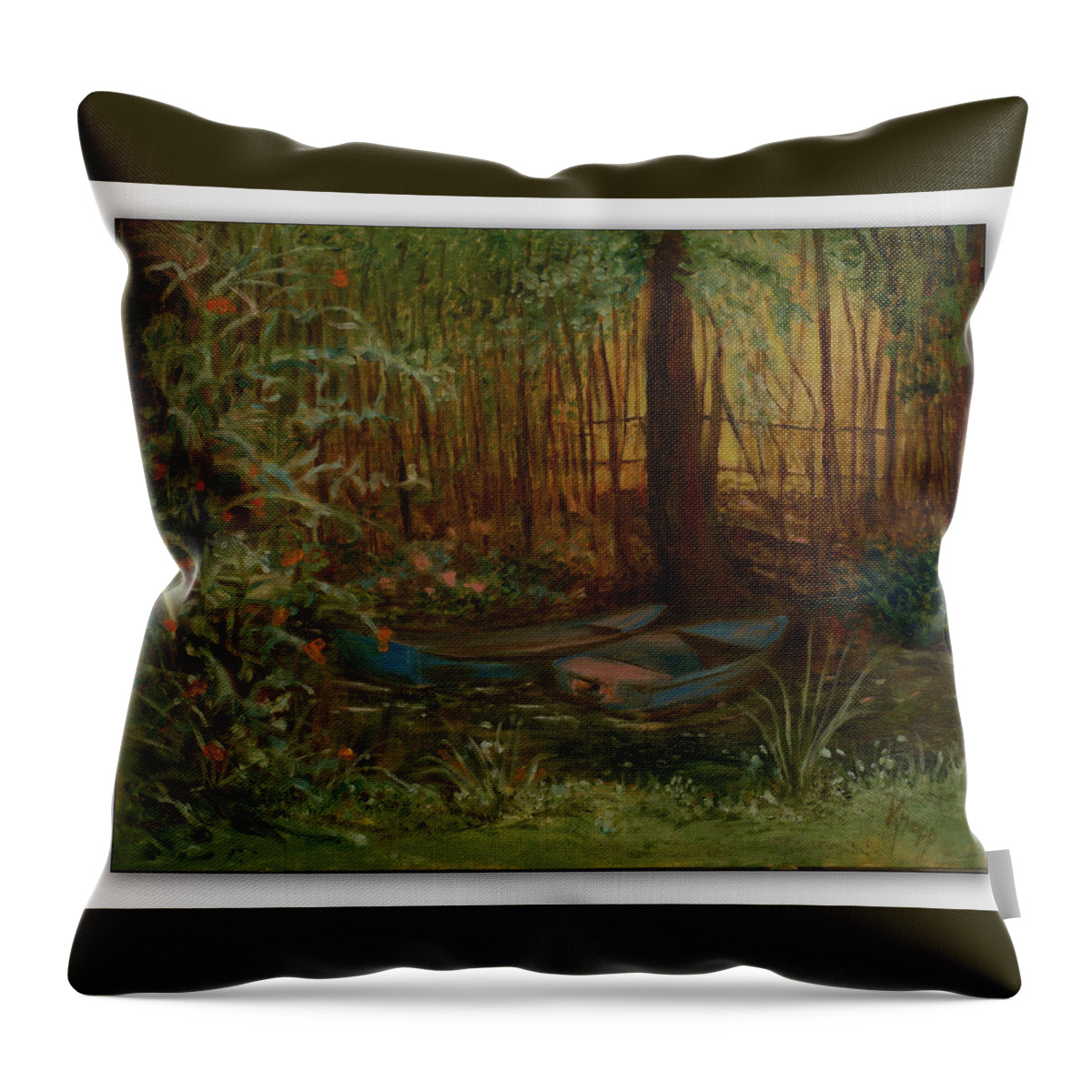  Oil On Canvas Throw Pillow featuring the painting On Monet's Pond by Kathy Knopp