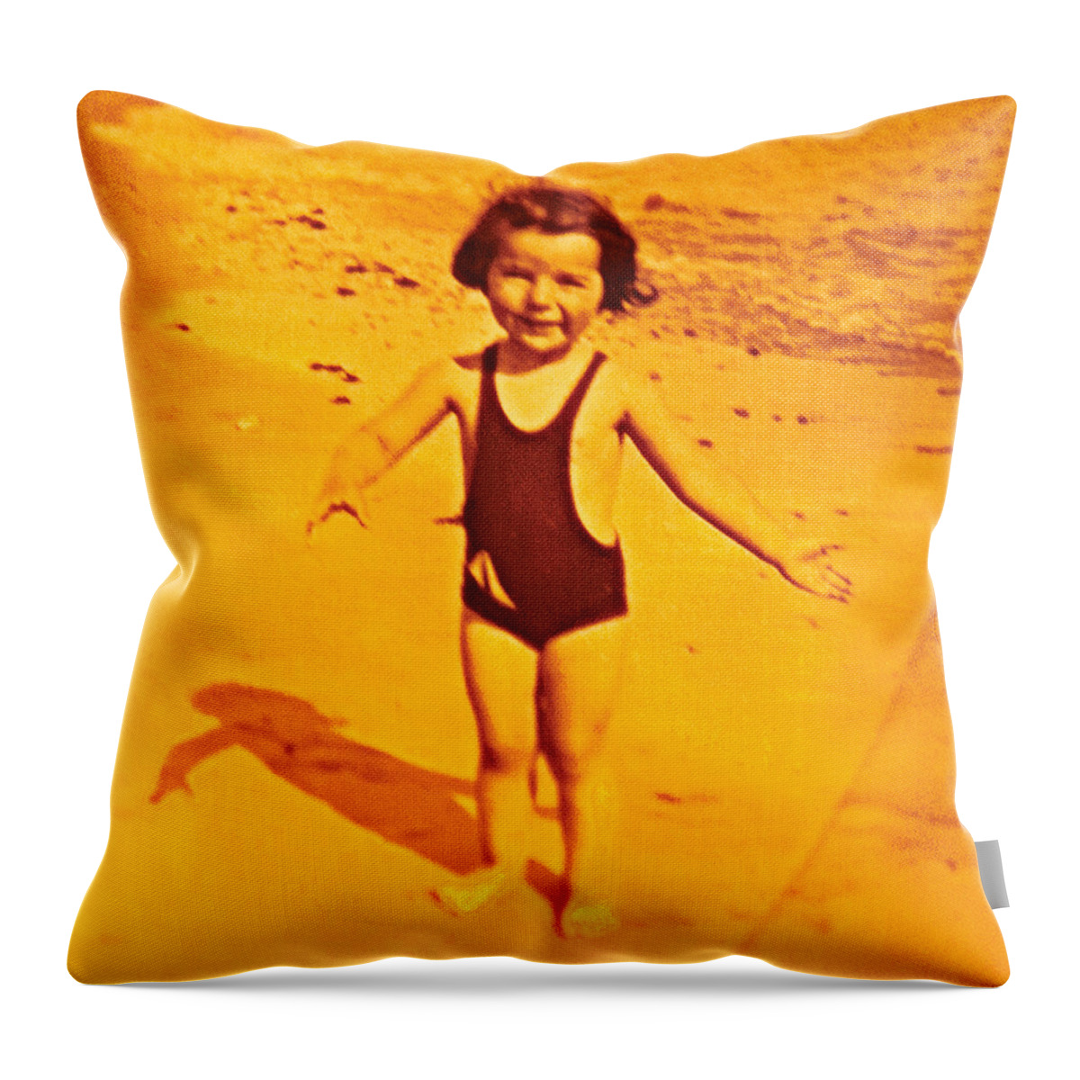 Old Images Throw Pillow featuring the photograph On The Beach by David Davies