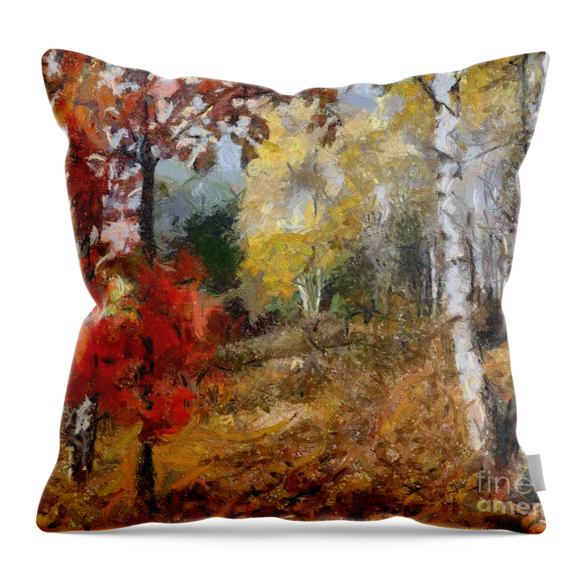 Landscape Throw Pillow featuring the painting On The Edge Of The Forest by Dragica Micki Fortuna