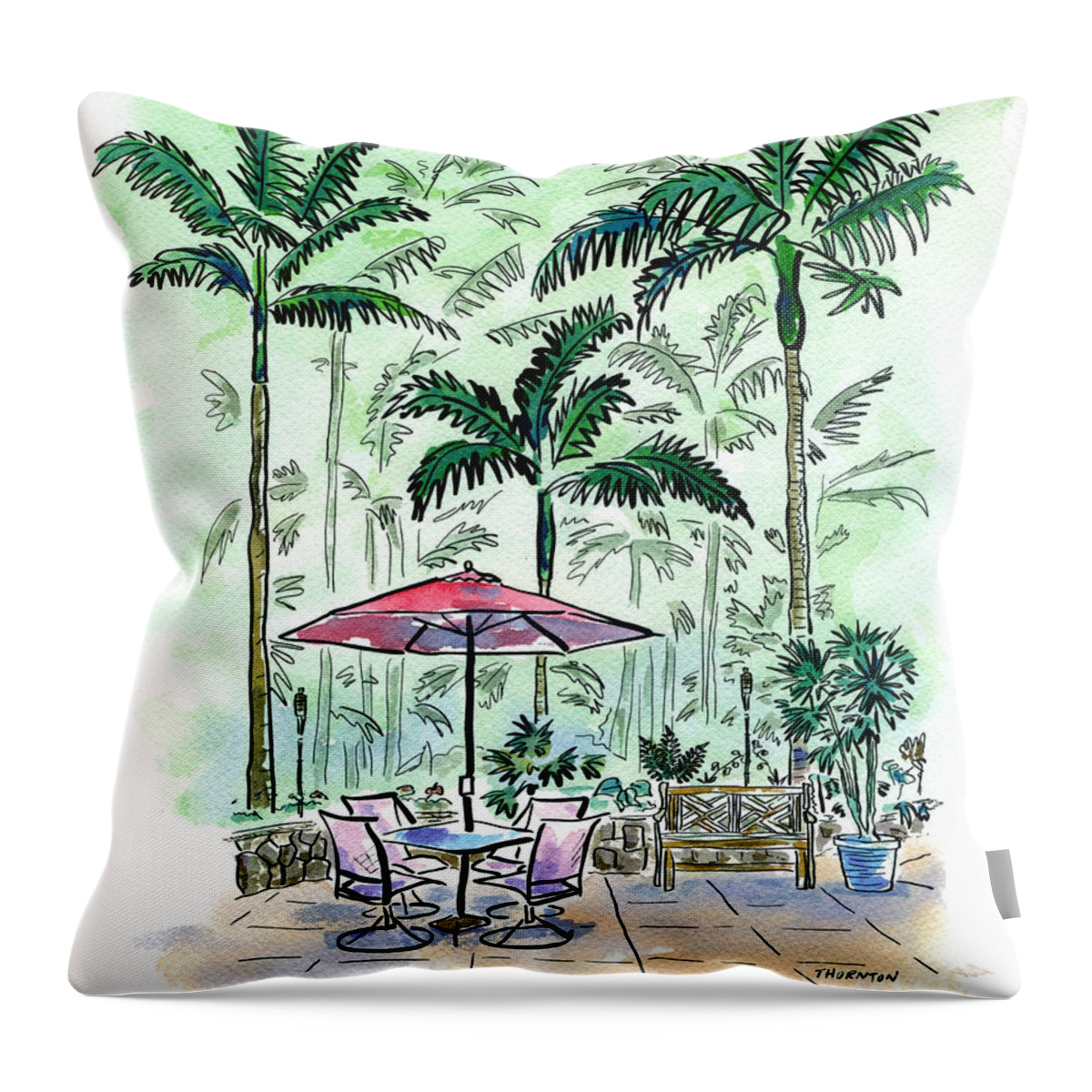 Hawaii Throw Pillow featuring the painting On The Lanai by Diane Thornton