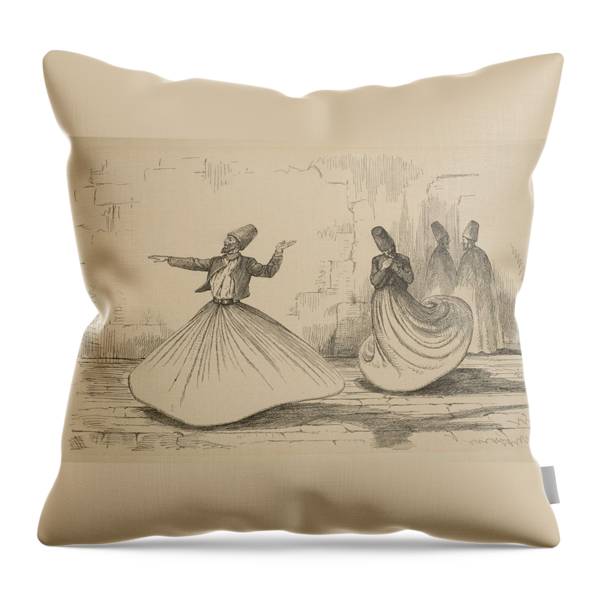 On The Nile - Shebook In The Cabin- Whirling Dervish 1874 Throw Pillow featuring the painting On the Nile - Shebook in the Cabin - whirling dervish by Celestial Images