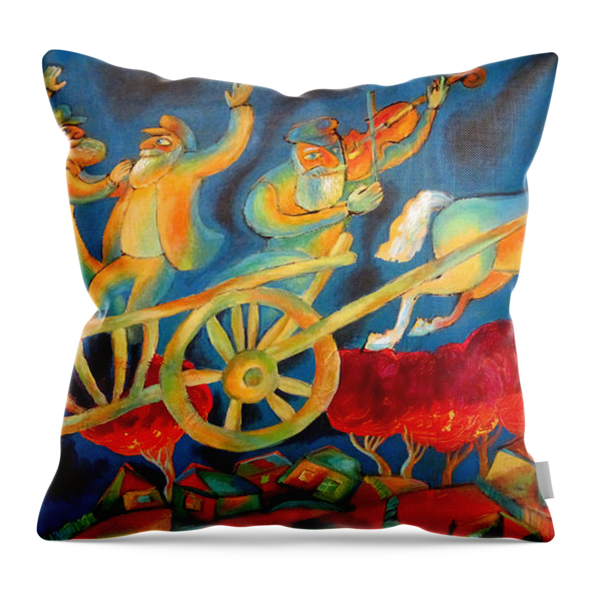 Judaica Painting Throw Pillow featuring the painting On the Road to Rebbe by Leon Zernitsky