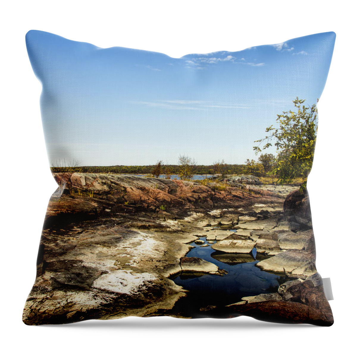 Pinawa Throw Pillow featuring the photograph On The Rocks by Sandra Parlow