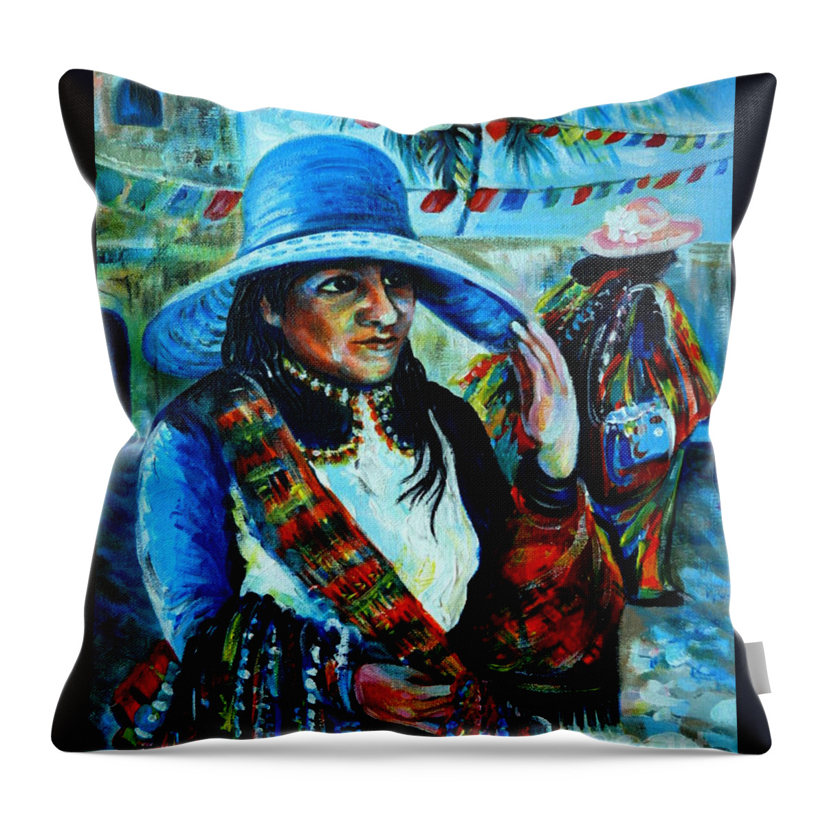 Travel Throw Pillow featuring the painting On the streets of Bucerias. Part Two by Anna Duyunova