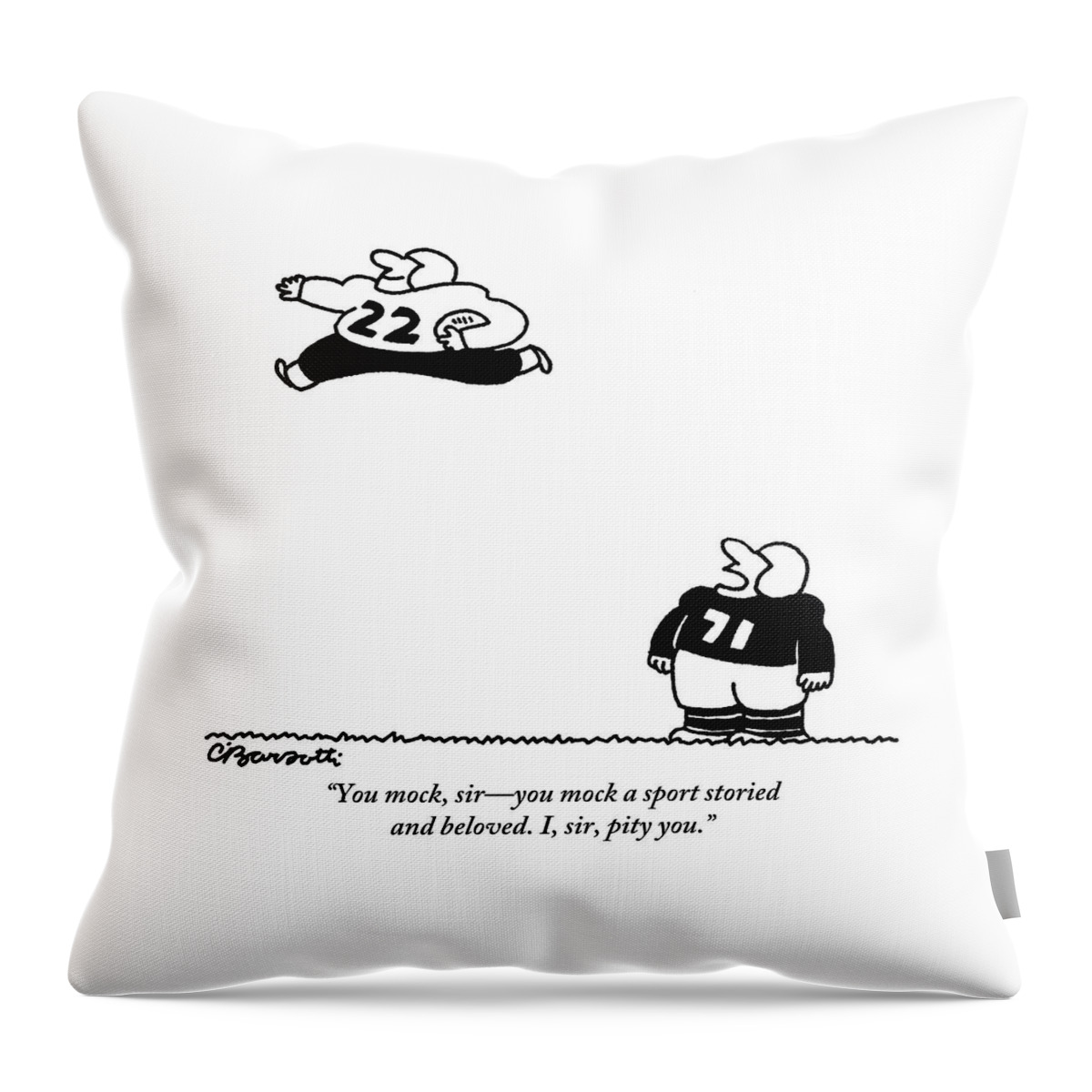One Football Player Speaks To Another Who Prances Throw Pillow