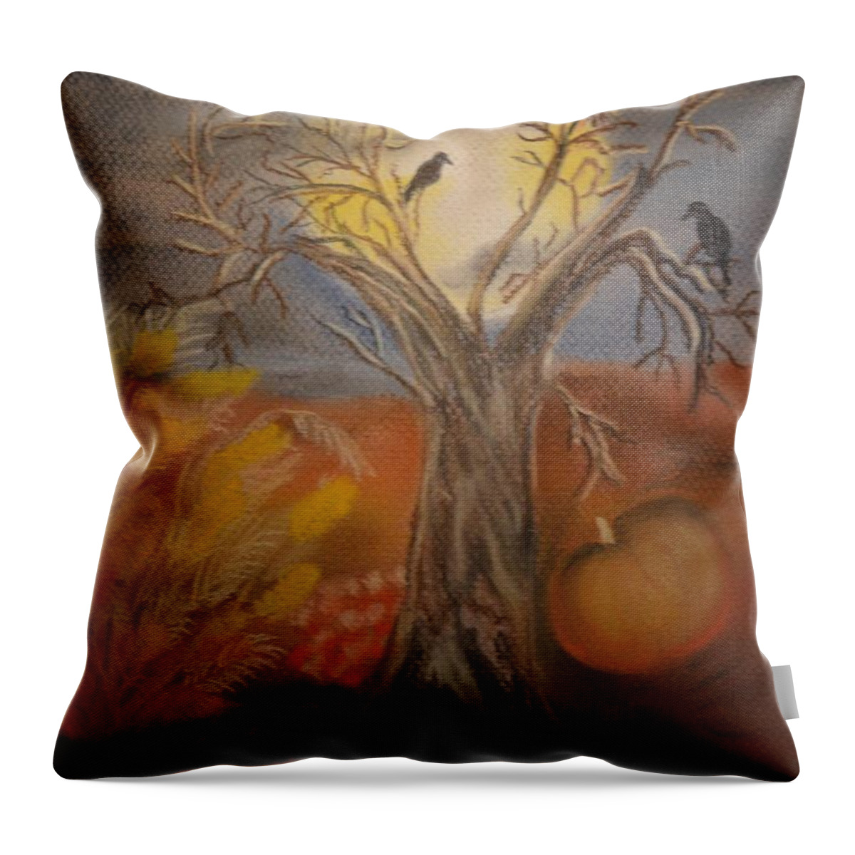 One Hallowed Eve Throw Pillow featuring the pastel One Hallowed Eve by Maria Urso