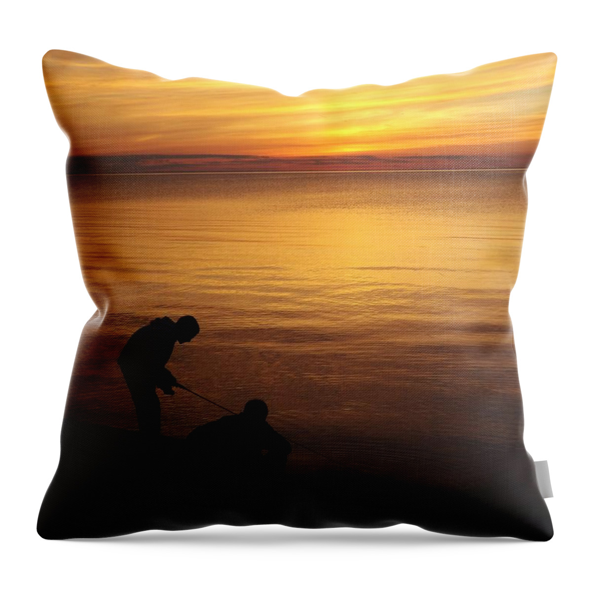 One Last Cast Throw Pillow featuring the photograph One Last Cast by Deb Schense