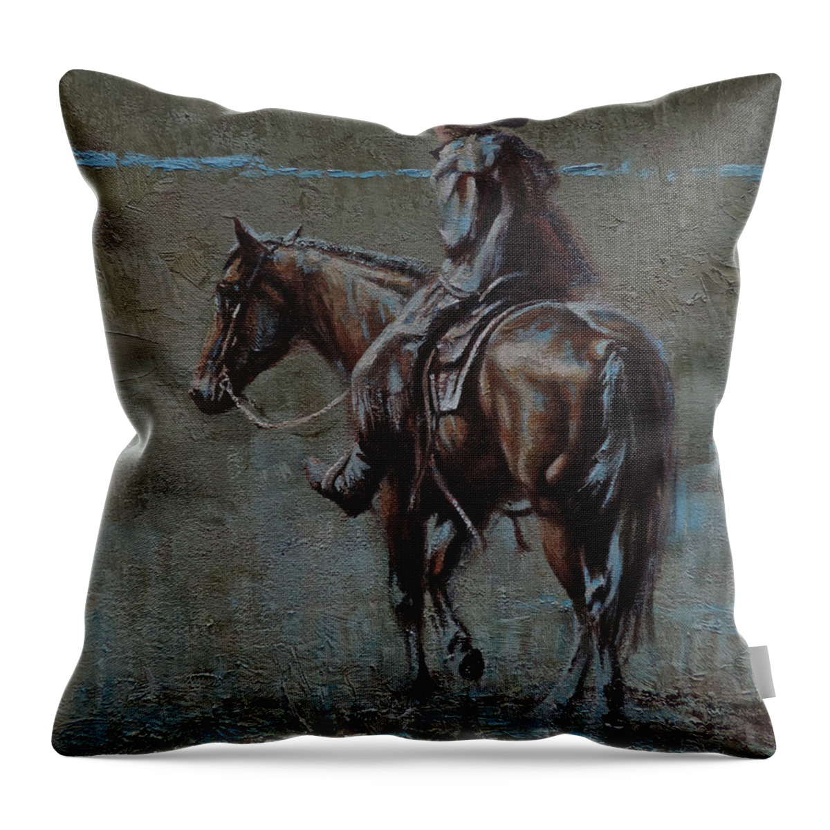 Cowboys Throw Pillow featuring the painting One Last Look by Mia DeLode