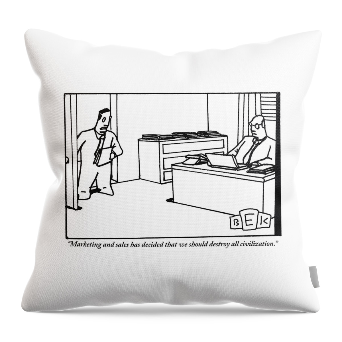 One Office Worker Speaks To Another Seated Throw Pillow