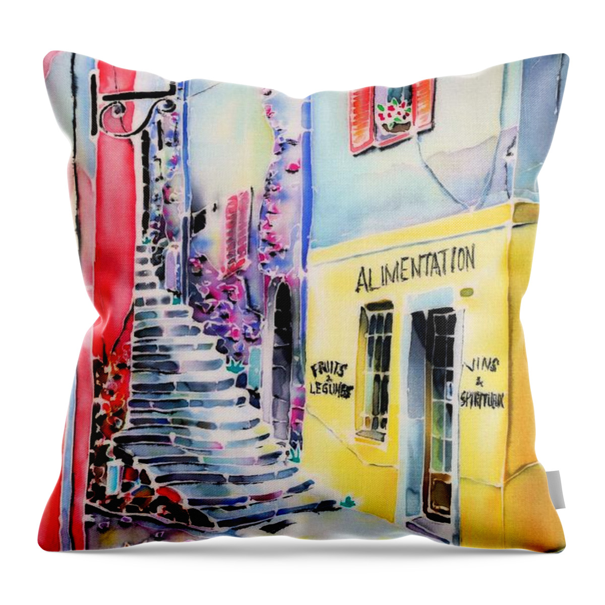 France Throw Pillow featuring the painting One spring day by Hisayo OHTA