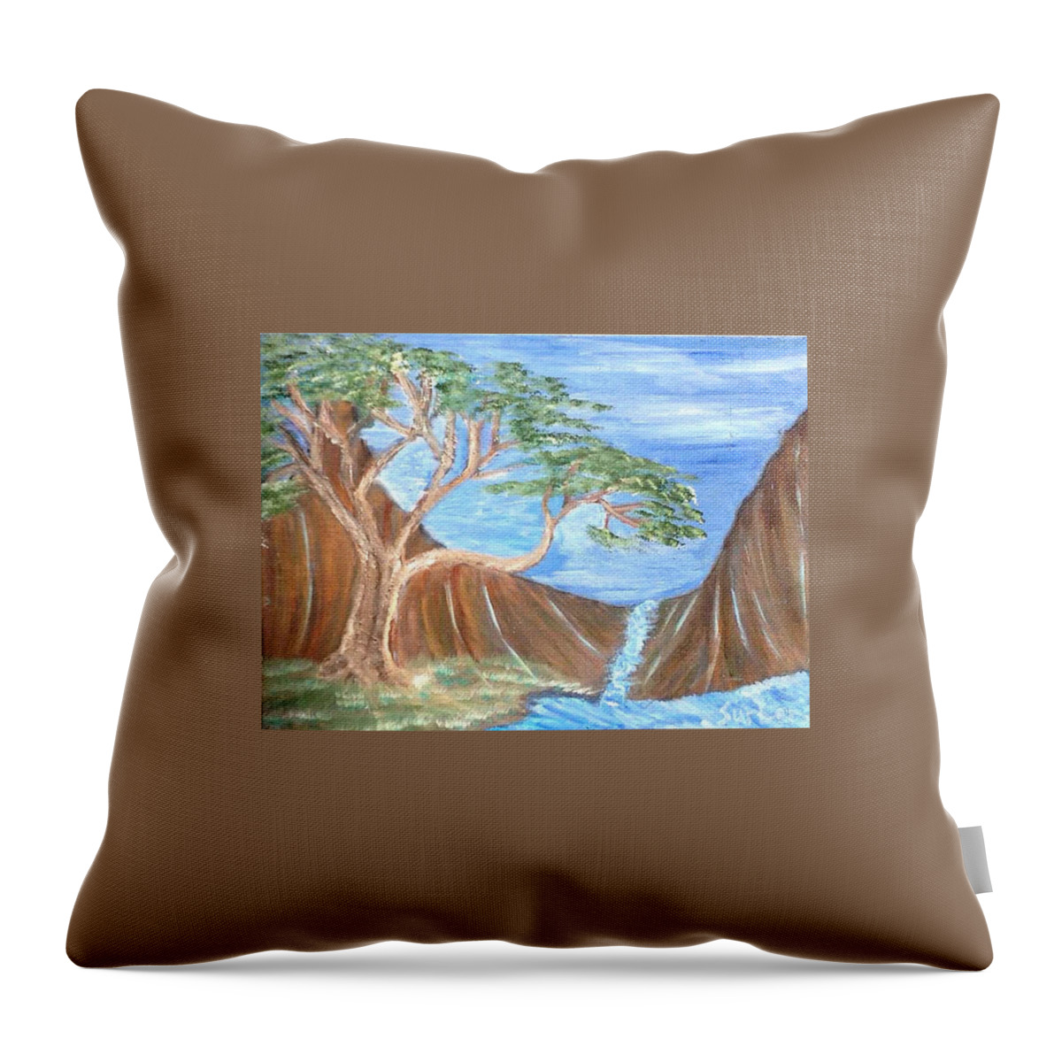 One Tree Throw Pillow featuring the painting One Tree by Suzanne Surber