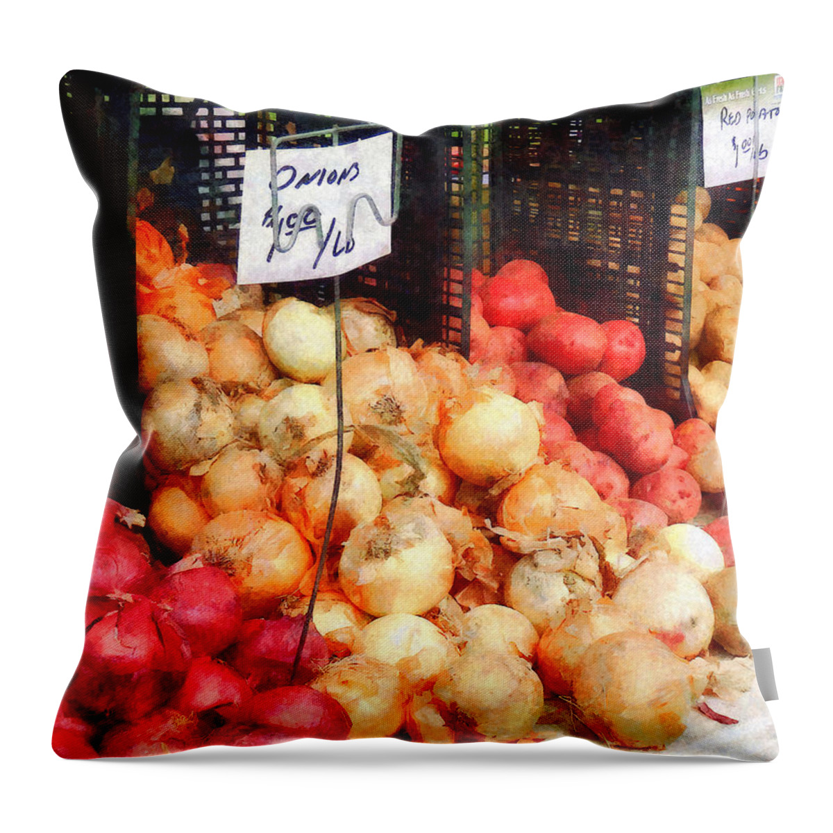 Onion Throw Pillow featuring the photograph Onions and Potatoes by Susan Savad